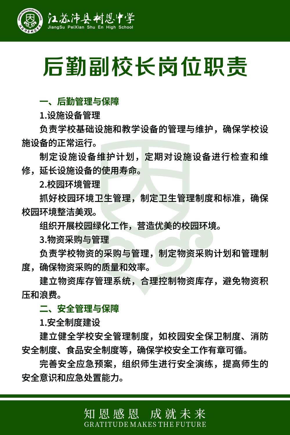 后勤副校长岗位职责