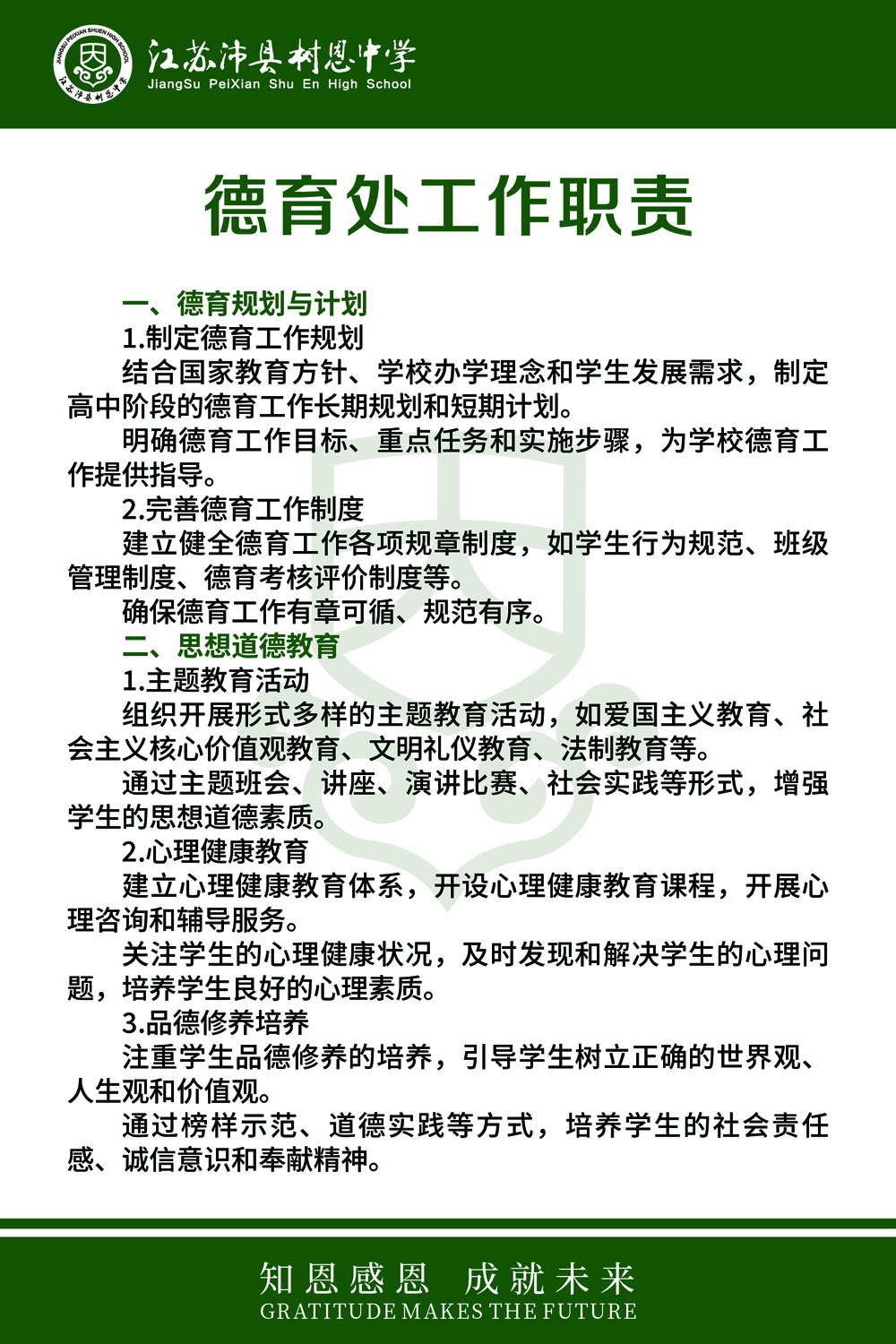 德育处工作职责